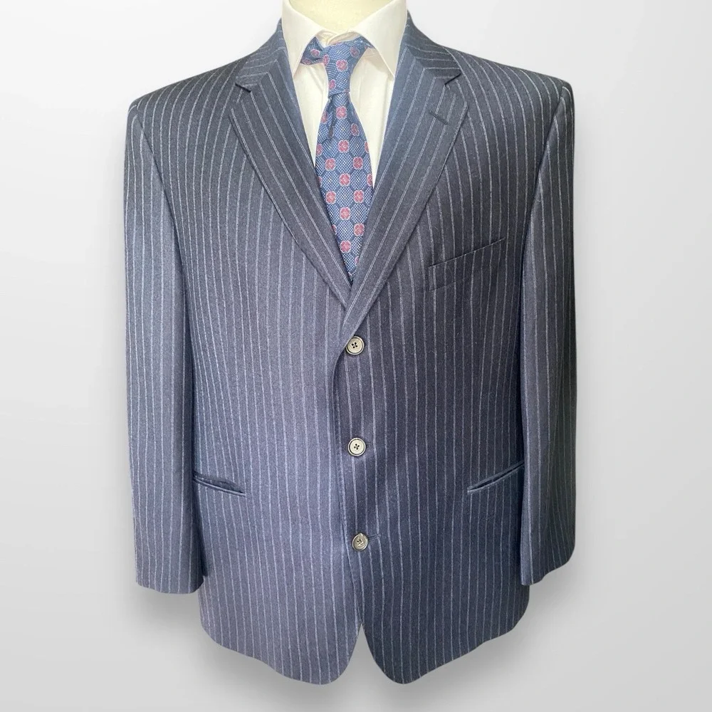 Jack Victor Mens 46R Exclusive Collection Blazer Sport Coat Navy Wool‎ Flannel